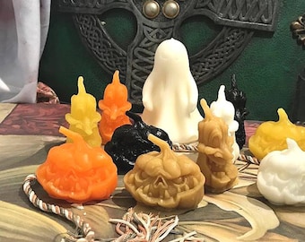 Free USA Shipping Beeswax 3 Piece Set Scary Pumpkins and Ghost Candle Set Choice Of Color