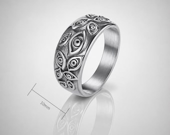 Evil Eye Gothic Ring, Protection Symbol Band, Unisex Mystic Jewelry Gift