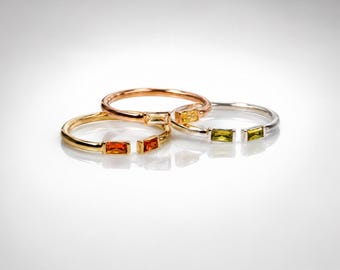 Duo Baguette Birthstone Ring | Adjustable Stainless Steel Gemstone Ring