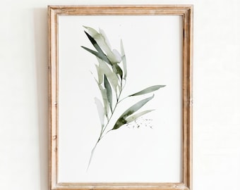 Watercolor Botanical Print, Sage Green Eucalyptus Wall Art, Olive Branch Greenery Digital Download, Boho Decor