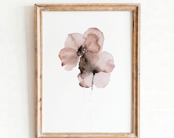 Watercolor Botanical Print, Blush Pink Flower Wall Art, Printable Floral Digital Download, Neutral Boho Decor