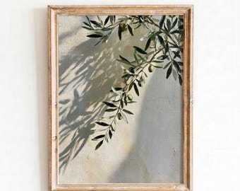 Olive Branch Wall Art Print, Mediterranean Botanical Decor, Neutral Beige Nature Photography, Minimalist Olive Tree Artwork