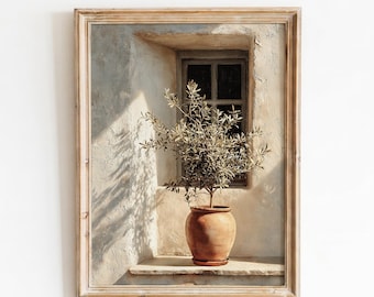 Rustic Olive Tree Print, Olive Tree Painting, Olive Tree Digital Art, Neutral Still Life Painting, Mediterranean Print, Muted Botanical
