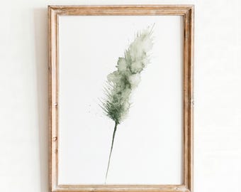 Watercolor Botanical Print, Sage Green Pampas Grass Wall Art, Boho Digital Download, Printable Neutral Decor