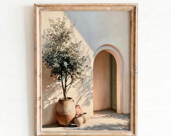 Olive Tree Printable Wall Art, Mediterranean Arched Doorway Terracotta Urn Painting, Tuscan Digital Download, Entryway Decor
