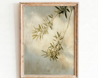 Olive Branch Wall Art, Printable Mediterranean Olive Tree Print, Sage Green Botanical Painting, Tuscan Digital Download, Neutral Decor