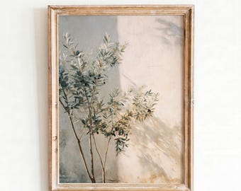 Olive Tree Wall Art, Printable Mediterranean Olive Branch Print, Vintage Sage Green Botanical Painting, Italian Tuscan Digital Download