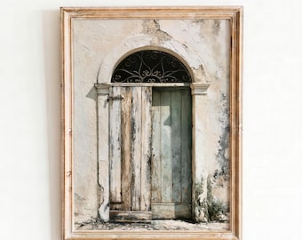 Rustic Old Door Printable Wall Art, Weathered Mediterranean Arch Painting, Vintage Tuscan Digital Download Entryway Decor