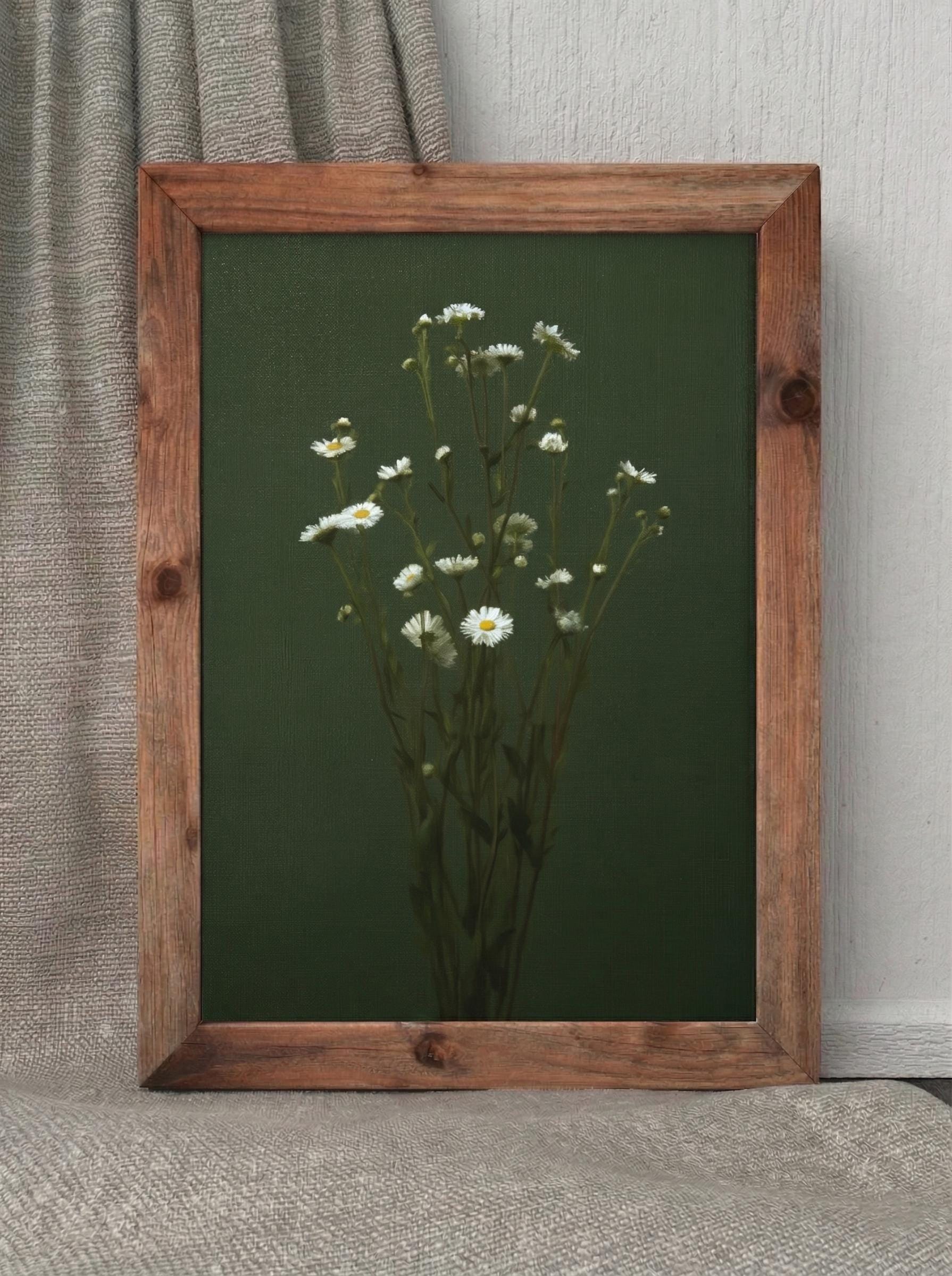 Vintage Floral Wall Art | Daisy Painting Print | Green Botanical ...