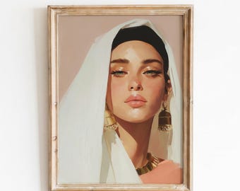 Moroccan Woman Portrait | Print Boho Wall Art Digital Download | Arabic Portrait Painting |  Berber Art Instant Download