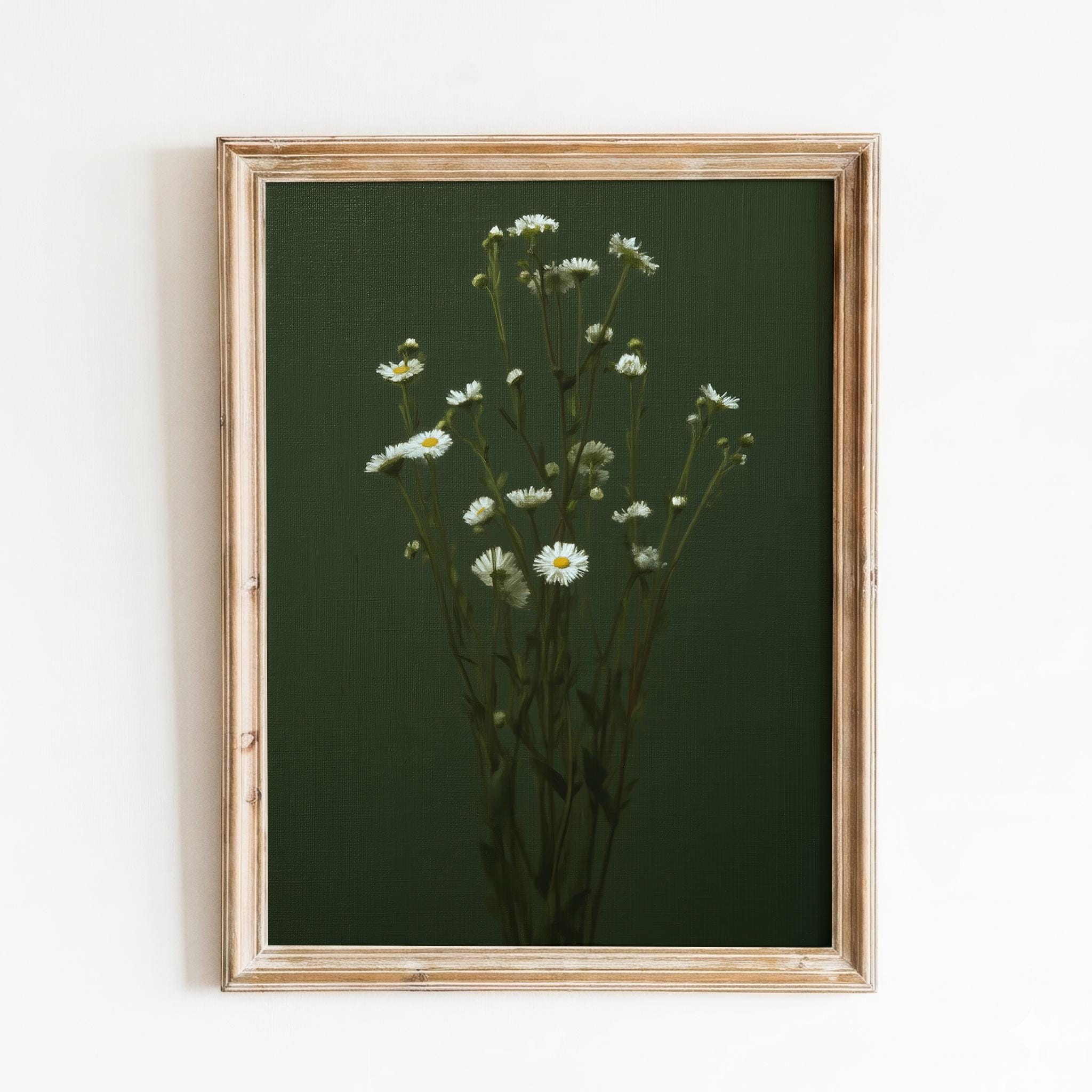Vintage Floral Wall Art | Daisy Painting Print | Green Botanical ...