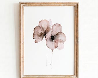 Watercolor Botanical Print, Brown Flower Wall Art, Neutral Earthy Floral Digital Download, Vintage Boho Decor
