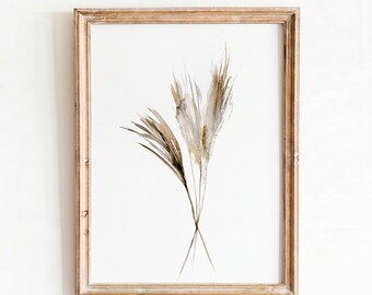 Watercolor Botanical Print, Boho Pampas Grass Wall Art, Neutral Beige Digital Download, Printable Dried Grass Decor