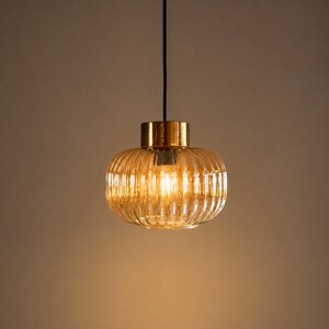 Lámpara Colgante Vintage de Vidrio Ámbar, Lámpara Colgante Mid-Century, Lámpara de Techo Retro, Iluminación Cálida y Acogedora