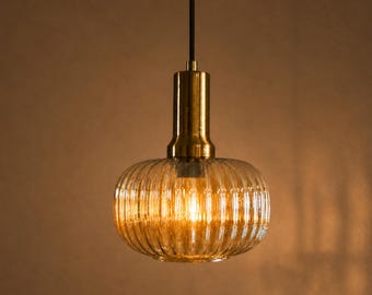 Vintage Amber Glass Pendant Light, Mid Century Hanging Lamp, Retro Ceiling Light,Warm Cozy