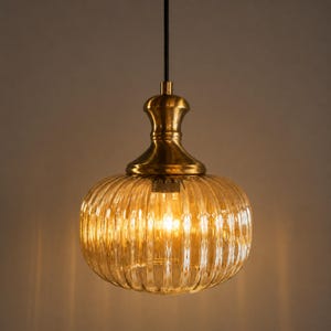 Lámpara Colgante Vintage de Vidrio Ámbar, Lámpara Colgante Mid-Century, Lámpara de Techo Retro, Iluminación Cálida y Acogedora