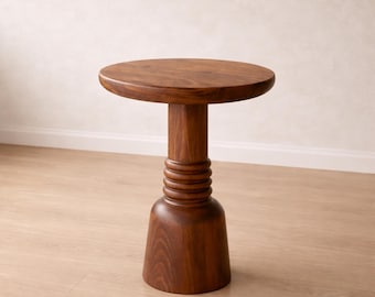 Sculptural Wooden Pedestal Table, Modern Side Table, Minimalist Accent Furniture