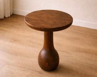 Handmade Solid Wood Pedestal Table, Modern Minimalist Side Table, Sculptural Accent Furniture