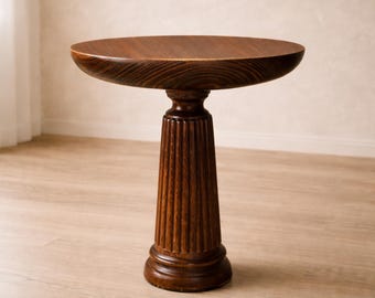 Solid Wood Sculptural Pedestal Side Table, Handmade Minimalist Accent Furniture