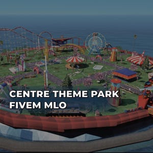 May include: An aerial view of a theme park with a roller coaster, Ferris wheel, and other amusement park rides. The text "CENTRE THEME PARK FIVE MLO" is displayed at the bottom of the image.