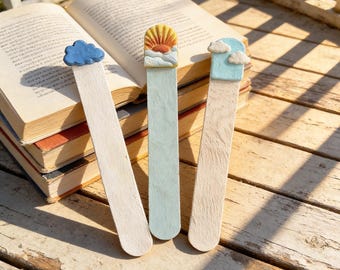 Handmade bookmarks | Sun, music, cupcake & sea | Aesthetic gift for book lovers | Bookish stationery
