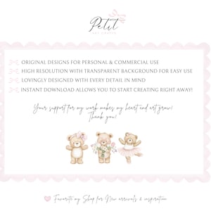 Watercolor Teddybear Clipart, Wild Flowers Meadow, Blush Baby Shower Decor (Digital Download) image 9