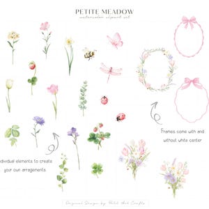 Watercolor Teddybear Clipart, Wild Flowers Meadow, Blush Baby Shower Decor (Digital Download) image 5