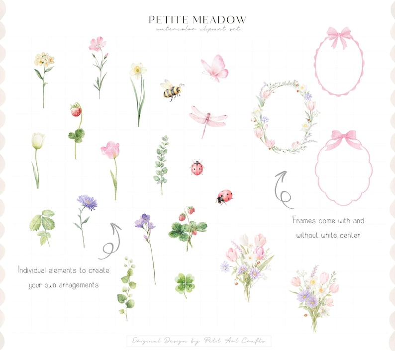 Watercolor Teddybear Clipart, Wild Flowers Meadow, Blush Baby Shower Decor (Digital Download) image 5