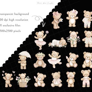 Watercolor Teddybear Clipart, Wild Flowers Meadow, Blush Baby Shower Decor (Digital Download) image 7