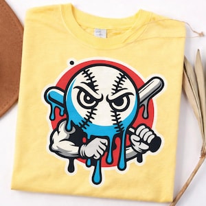 Muskelbaseboll smältande dropp SVG PNG, stark maskotgrafik, basebolltröja och kepsdesign, livsstilssublimeringskonst, glassdropp