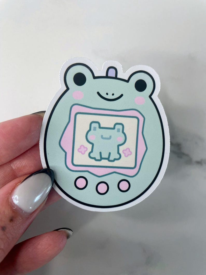 Frog Tamagotchi Sticker | Pastel Kawaii Y2K Vinyl Decal (holographic or ...
