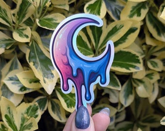 Drippy Moon Sticker | Pastel Goth Celestial, Y2K (Holographic or Vinyl)