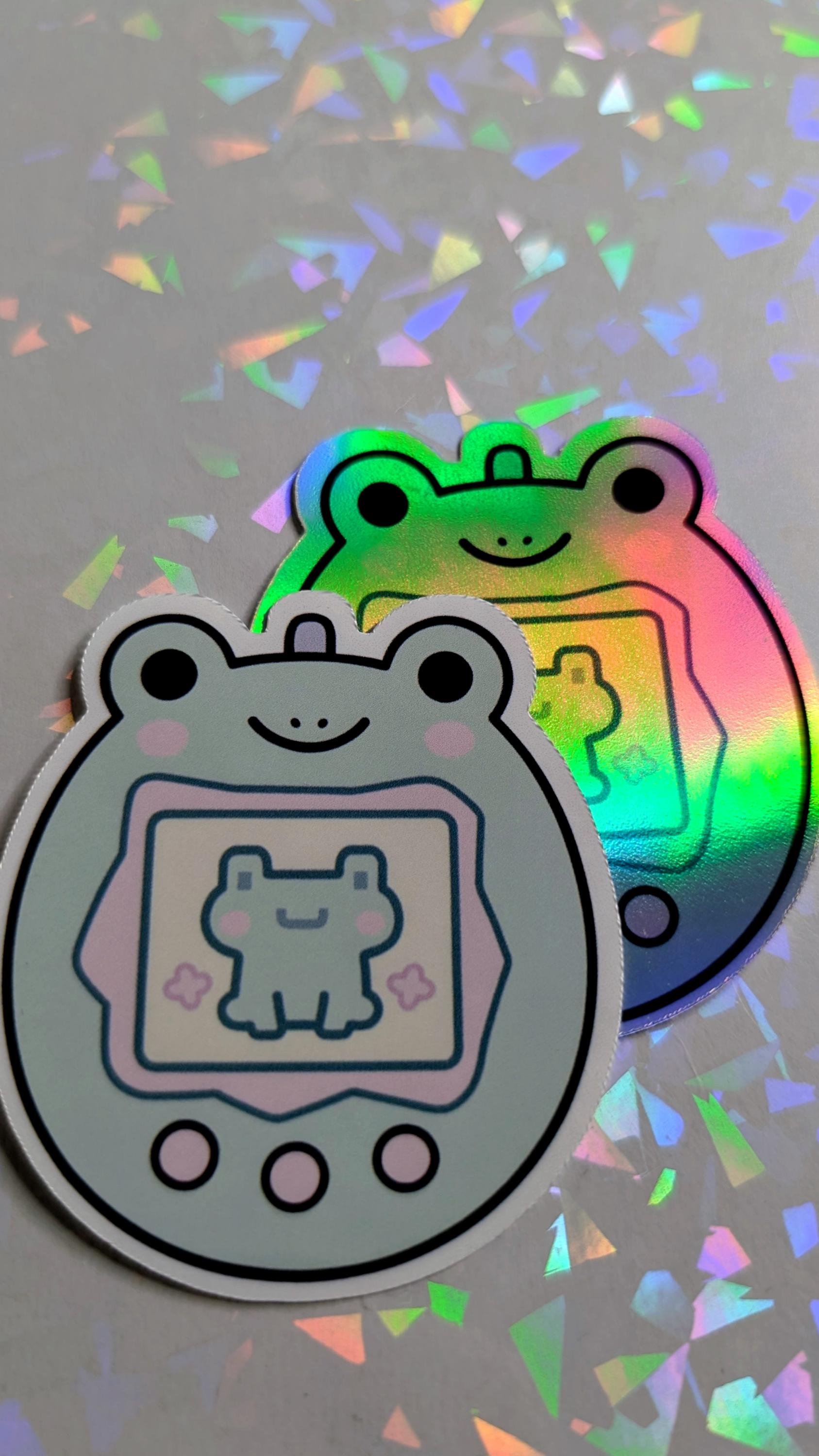 Frog Tamagotchi Sticker | Pastel Kawaii Y2K Vinyl Decal (holographic or ...