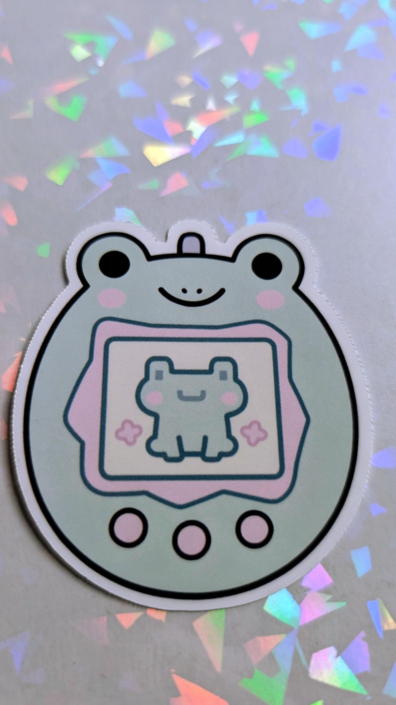 Frog Tamagotchi Sticker | Pastel Kawaii Y2K Vinyl Decal (holographic or ...