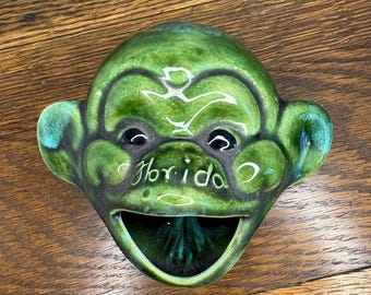 Vintage druppelglazuur keramische aap asbak trinket schotel Florida souvenir zeldzaam