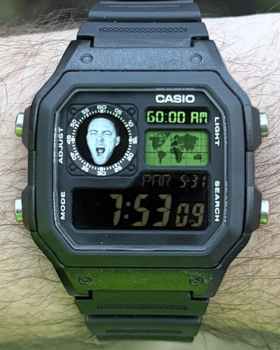 Mac Miller GO:OD AM Custom Casio Watch – Negative Display, Green Map Mod