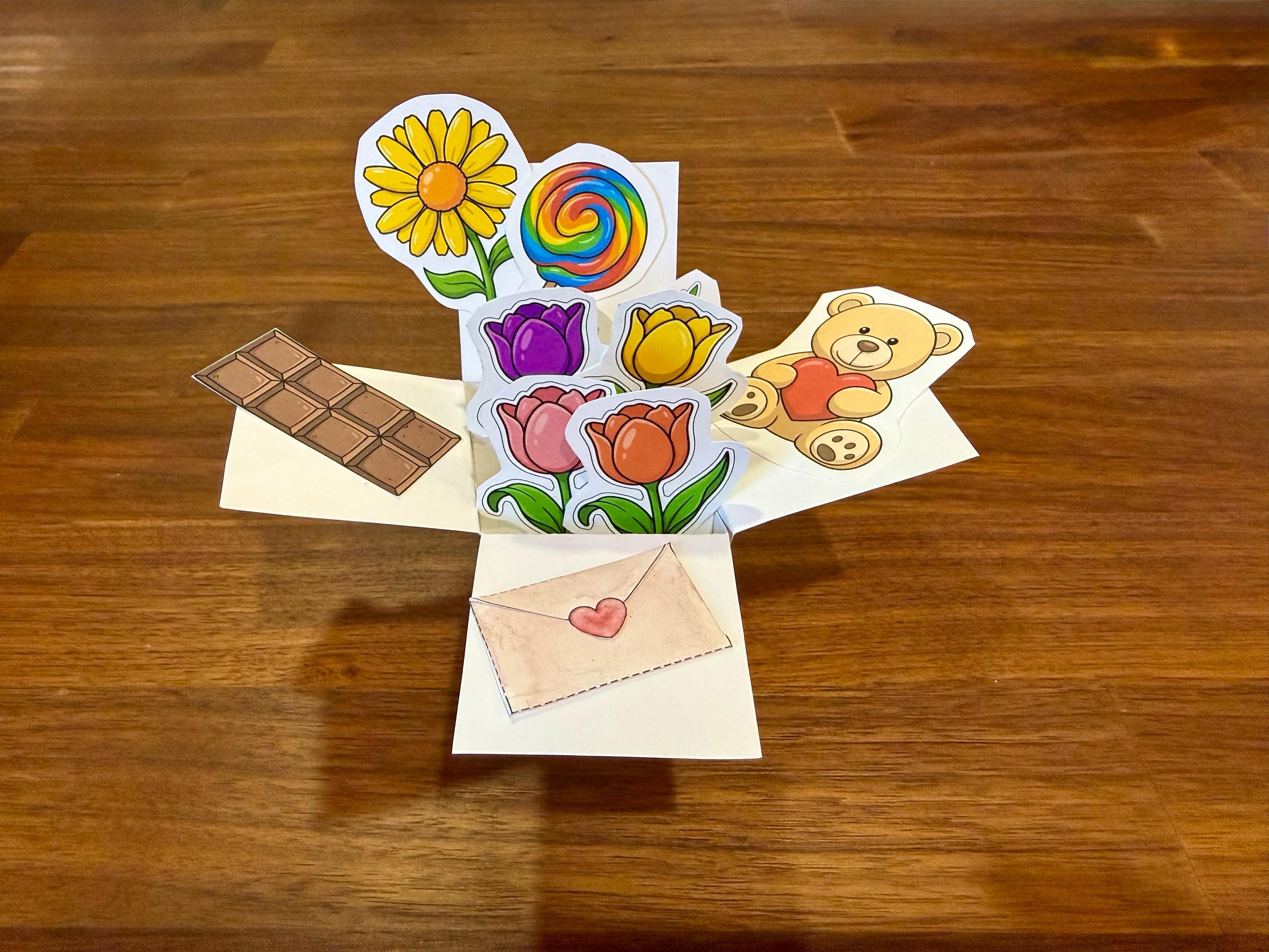 Printable Pop up Flower Box Card, DIY Paper Craft Gift, Coloring ...