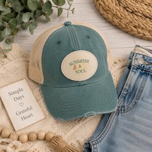 Trucker-Cap, Sunshine & Soul Vintage-Aufnäher, Used-Look-Snapback-Cap
