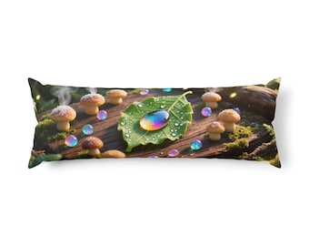 Cuscino a forma di foglia di rugiada / Foresta di funghi, gocce d'acqua arcobaleno