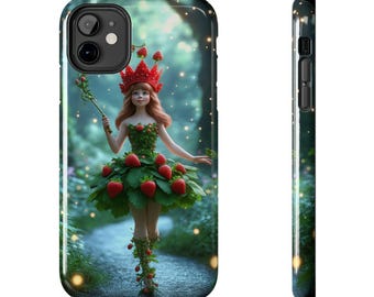 Cover resistente per telefono con fata fragola / Folletto del bosco, custodia magica della foresta
