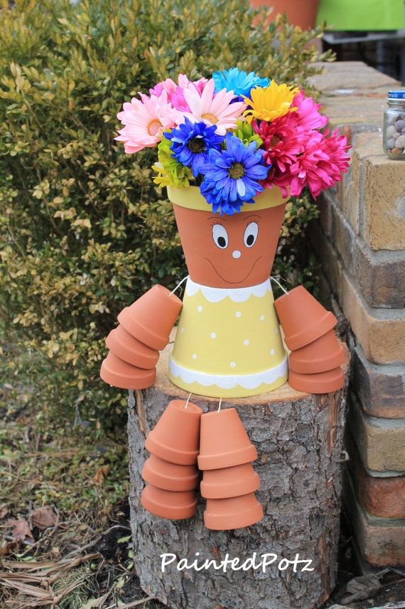 Items similar to Flower pot person, planter, clay pot on Etsy