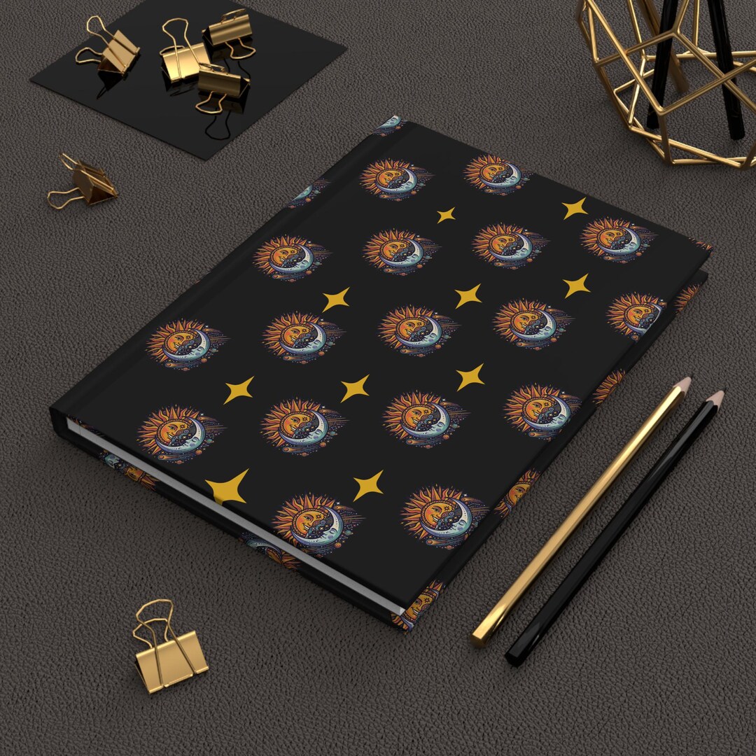Sun and Moon Pattern Hardcover Journal | Celestial Stars Notebook - Etsy