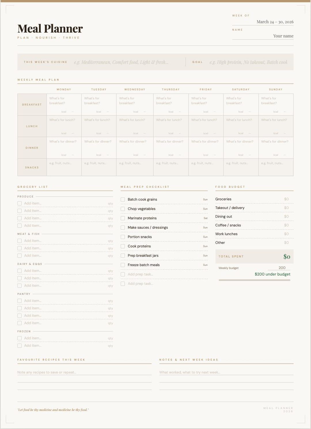 Printable Weekly Meal Planner Bundle | Minimalist PDF (digital Download ...