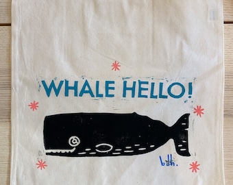 Whale Hello! Tote - Blockprinted by hand