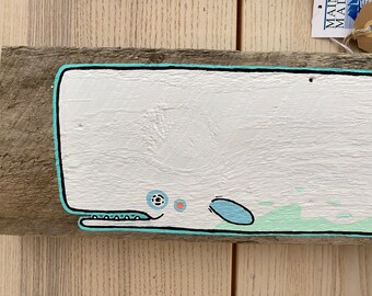 Moby the White Whale Hand-painted on Reclaimed Maine Barnwood