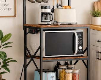 Rustic Kitchen Bakers Rack with Power Outlet