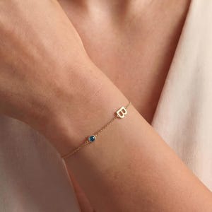 Gold Initial Bracelet with Birthstone, Dainty Letter Birthstone Bracelet, Personalized Gift, Gift for Her, Mothers Day Gift, Birthday Gift