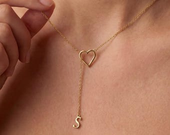 Personalisierte Anfangshalskette mit Herz, zierliche Buchstabentropfenhalskette, Herzhalskette, Geschenk für Sie, Muttertagsgeschenk