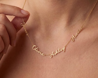 Collar personalizado con varios nombres, delicado collar con nombre familiar, collar con nombre en letra cursiva, regalo para el Día de la Madre, regalo para la abuela, regalo para ella.