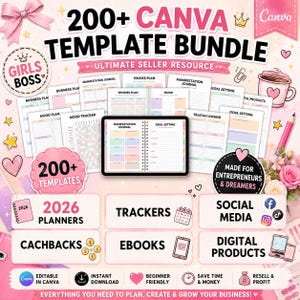 200+ Canva PLR Templates Bundle | Editable Planner Journal Tracker Templates | Digital Products Pack PLR MRR Rights Included